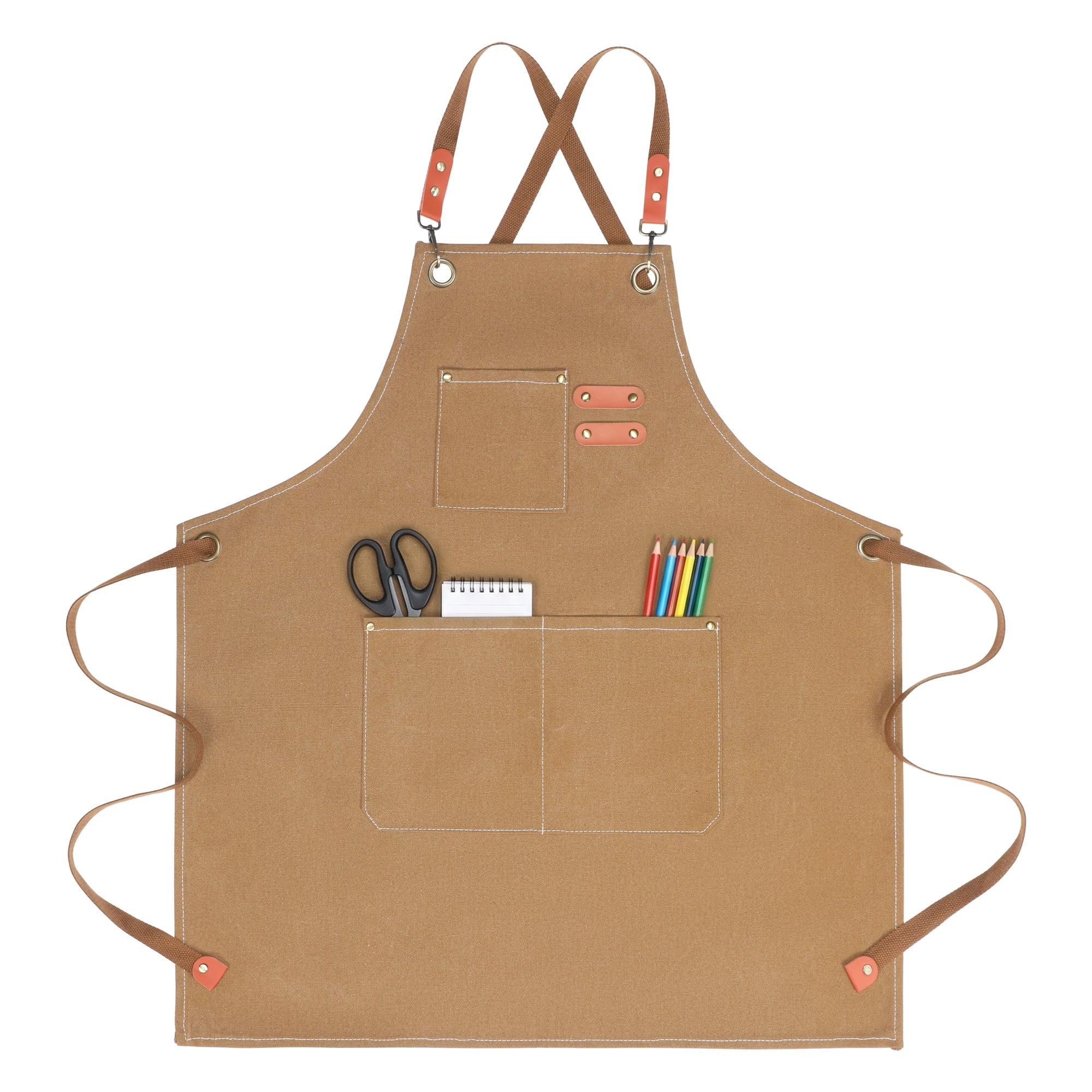 Unique Bargains Adjustable Long Waist Kitchen Apron with Pockets for People Brown