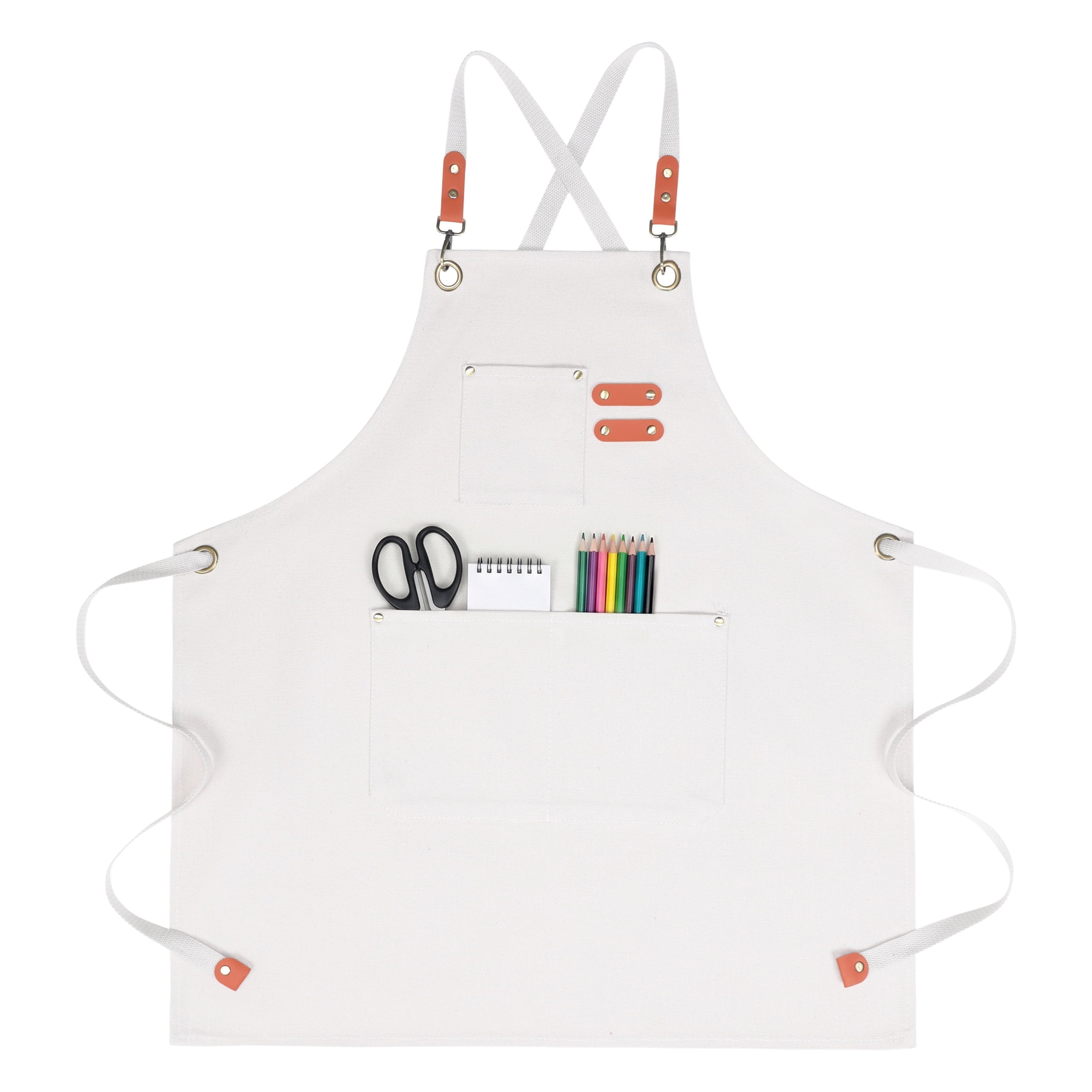 Unique Bargains Adjustable Long Waist Kitchen Apron with Pockets for People Cream