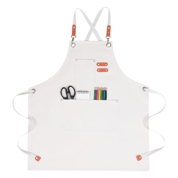 Unique Bargains Adjustable Long Waist Kitchen Apron with Pockets for People Cream