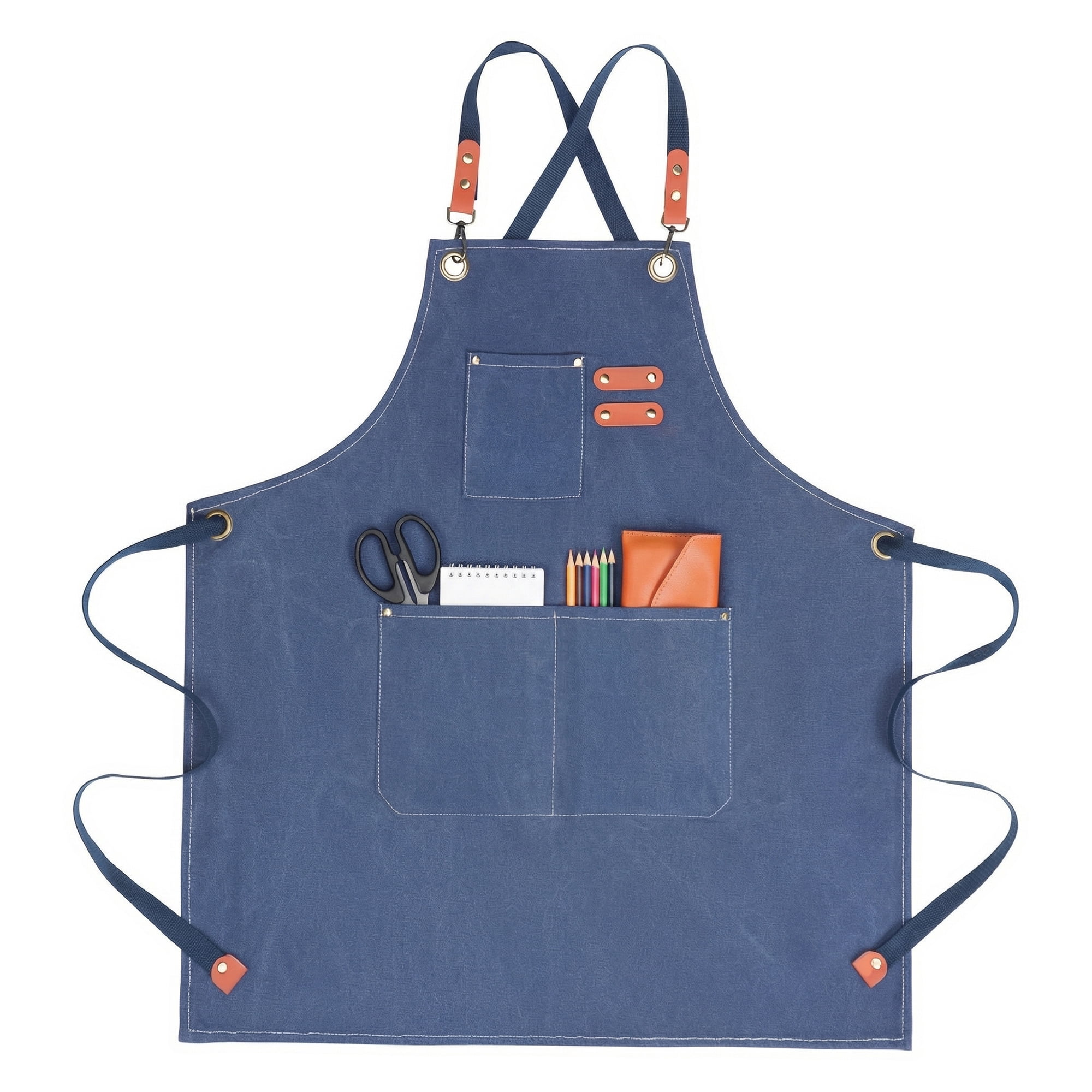 Unique Bargains Adjustable Long Waist Kitchen Apron with Pockets for People Dark Blue
