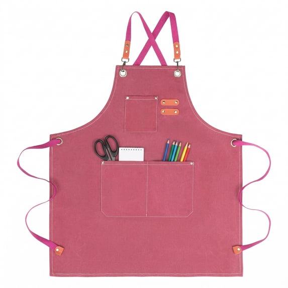 Unique Bargains Adjustable Long Waist Kitchen Apron with Pockets for People Deep Red