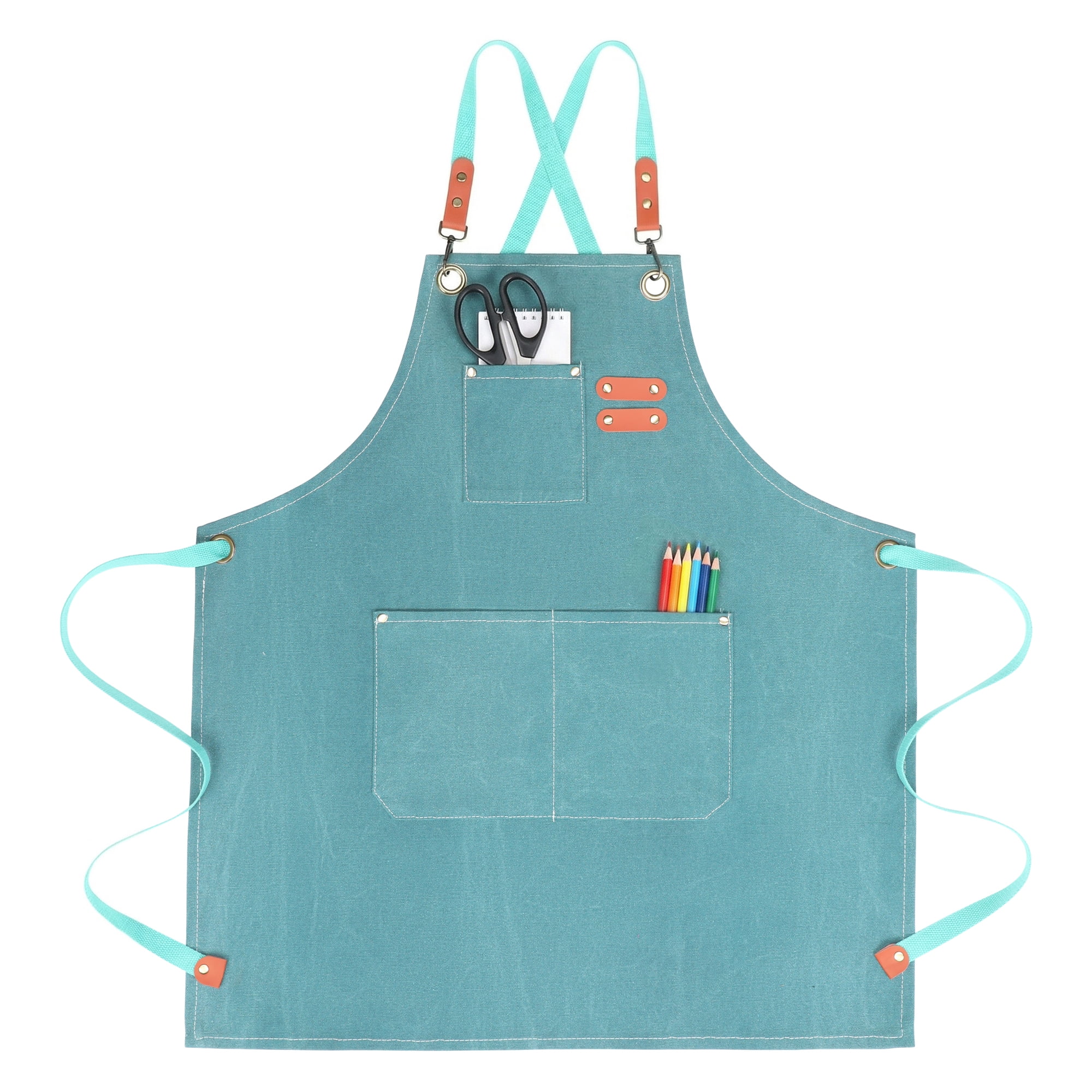 Unique Bargains Adjustable Long Waist Kitchen Apron with Pockets for People Emerald Green