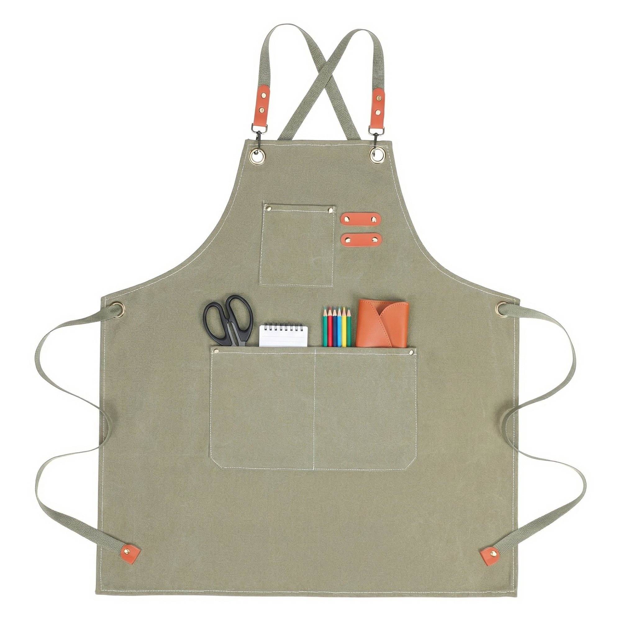 Unique Bargains Adjustable Long Waist Kitchen Apron with Pockets for People Gray-Green