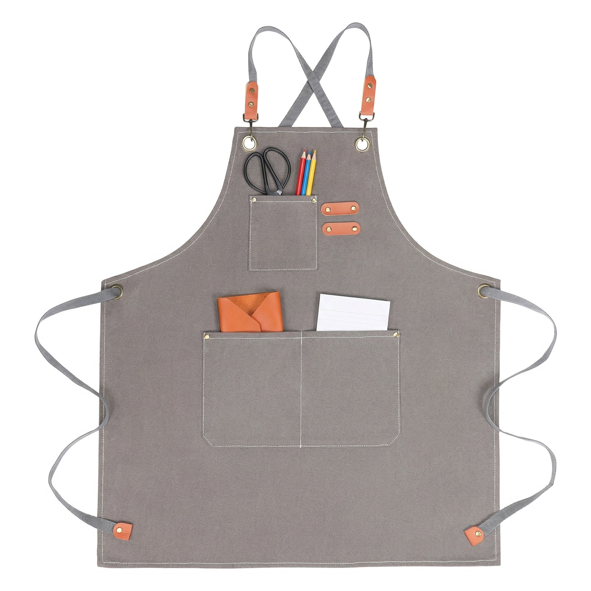 Unique Bargains Adjustable Long Waist Kitchen Apron with Pockets for People Gray