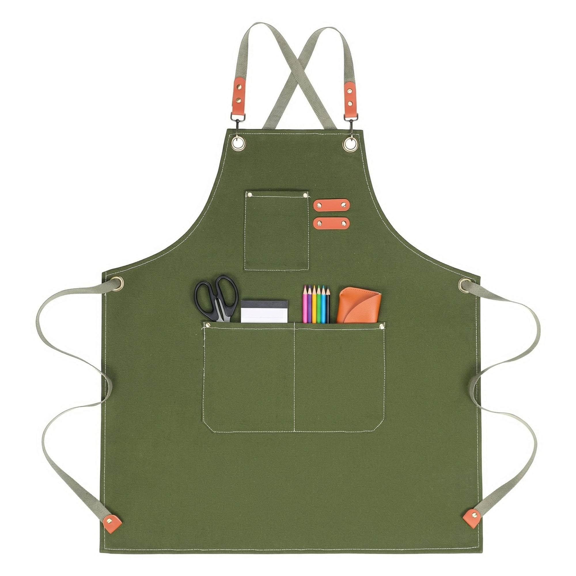 Unique Bargains Adjustable Long Waist Kitchen Apron with Pockets for People Green