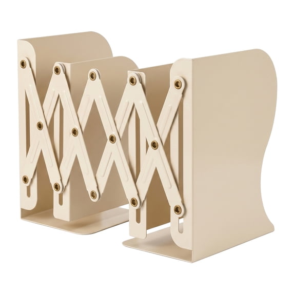Unique Bargains Adjustable Metal Expandable Book End Holder beige 3.5" x 5.3" x 6.9"