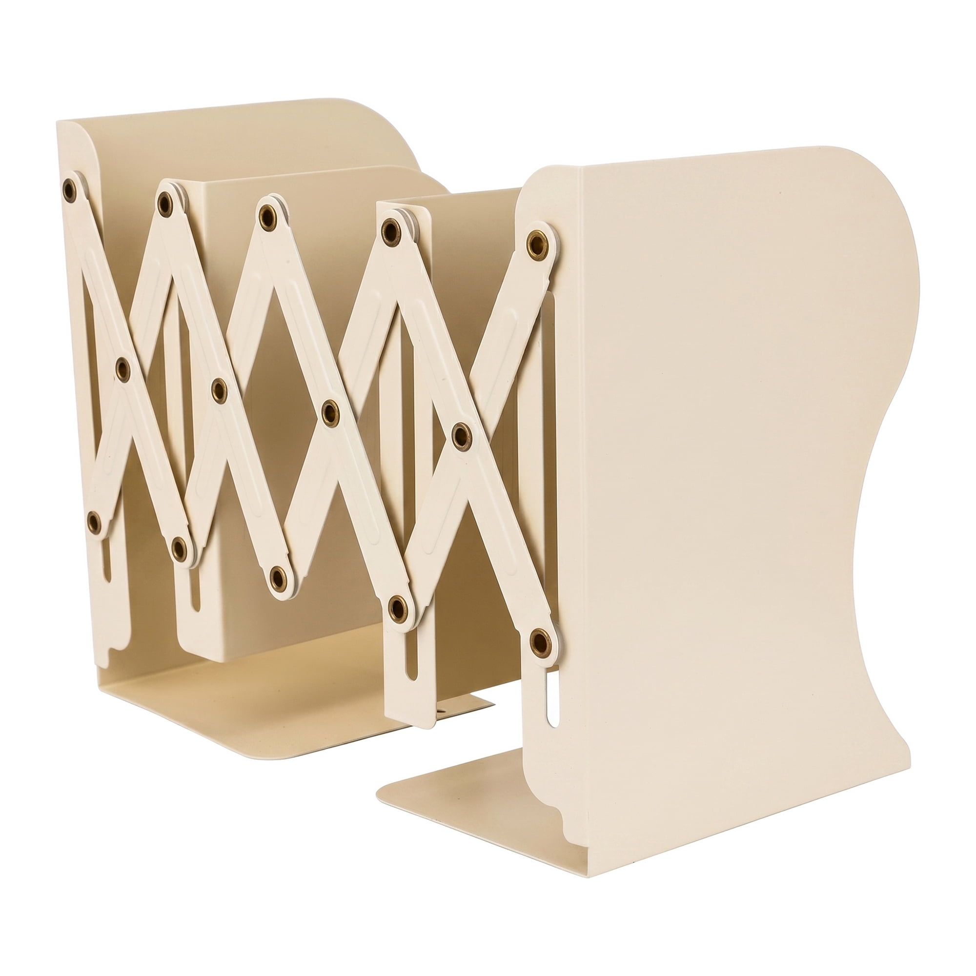 Unique Bargains Adjustable Metal Expandable Book End Holder beige 3.9" x 5.7" x 7.5"