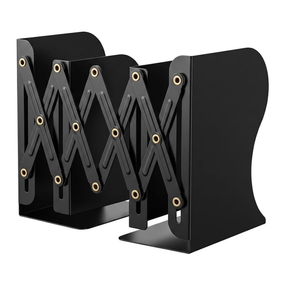 Unique Bargains Adjustable Metal Expandable Book End Holder Black 3.5" x 5.3" x 6.9"