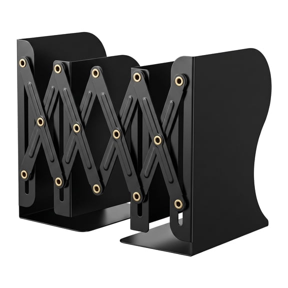 Unique Bargains Adjustable Metal Expandable Book End Holder Black 3.5" x 5.3" x 6.9"