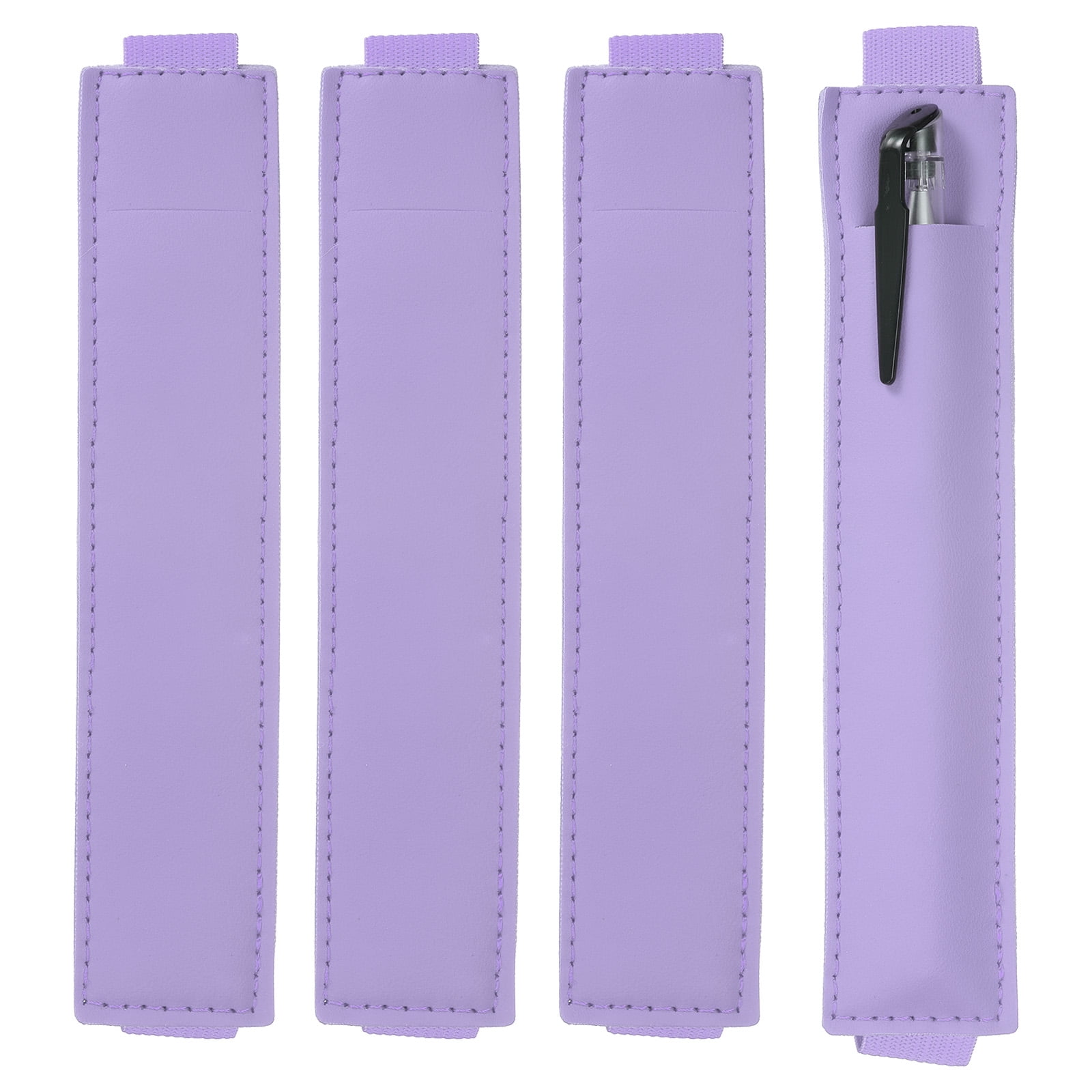 Unique Bargains Adjustable Pen Loop Holder Pencil Sleeve with Elastic Strap Purple