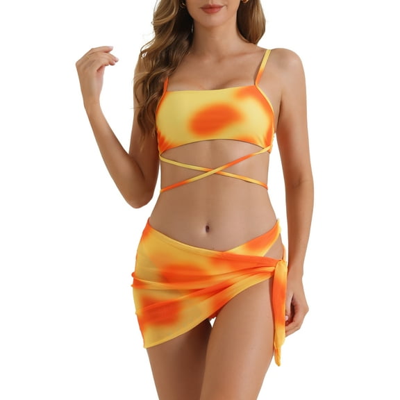 DARING DIVA Adjustable Spaghetti Straps Strappy Bikini Swimsuits L Orange
