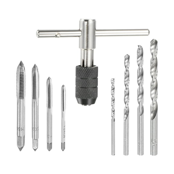 Unique Bargains Adjustable T-Handle Tap Wrench Set, M3 M4 M5 M6 Hand Thread Taps & 2.5mm 3.5mm 4.2mm 5.2mm Twist Drill Bits, 9Pcs