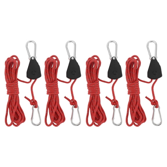 Unique Bargains Adjustable Tent Rope Hanger with 12.8ft Long Rope 4 Pcs 1/8" for Various Tie-Down Uses Red