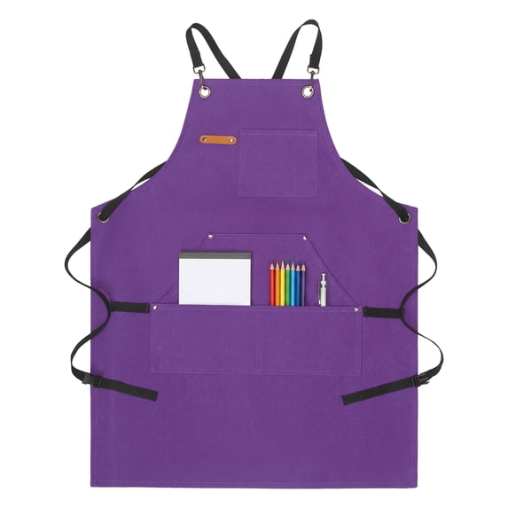 Unique Bargains Adjustable Waterproof Kitchen Apron with Pockets Durable Polyester Purple