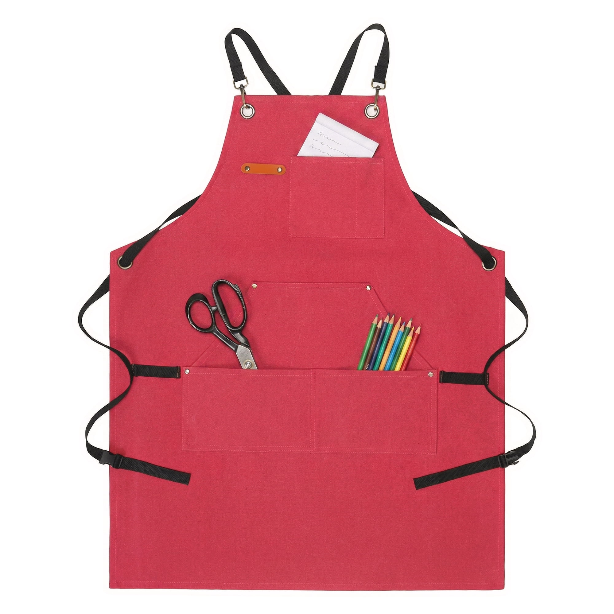 Unique Bargains Adjustable Waterproof Kitchen Apron with Pockets Durable Polyester Red