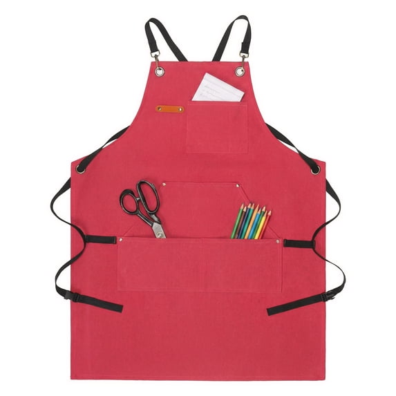 Unique Bargains Adjustable Waterproof Kitchen Apron with Pockets Durable Polyester Red
