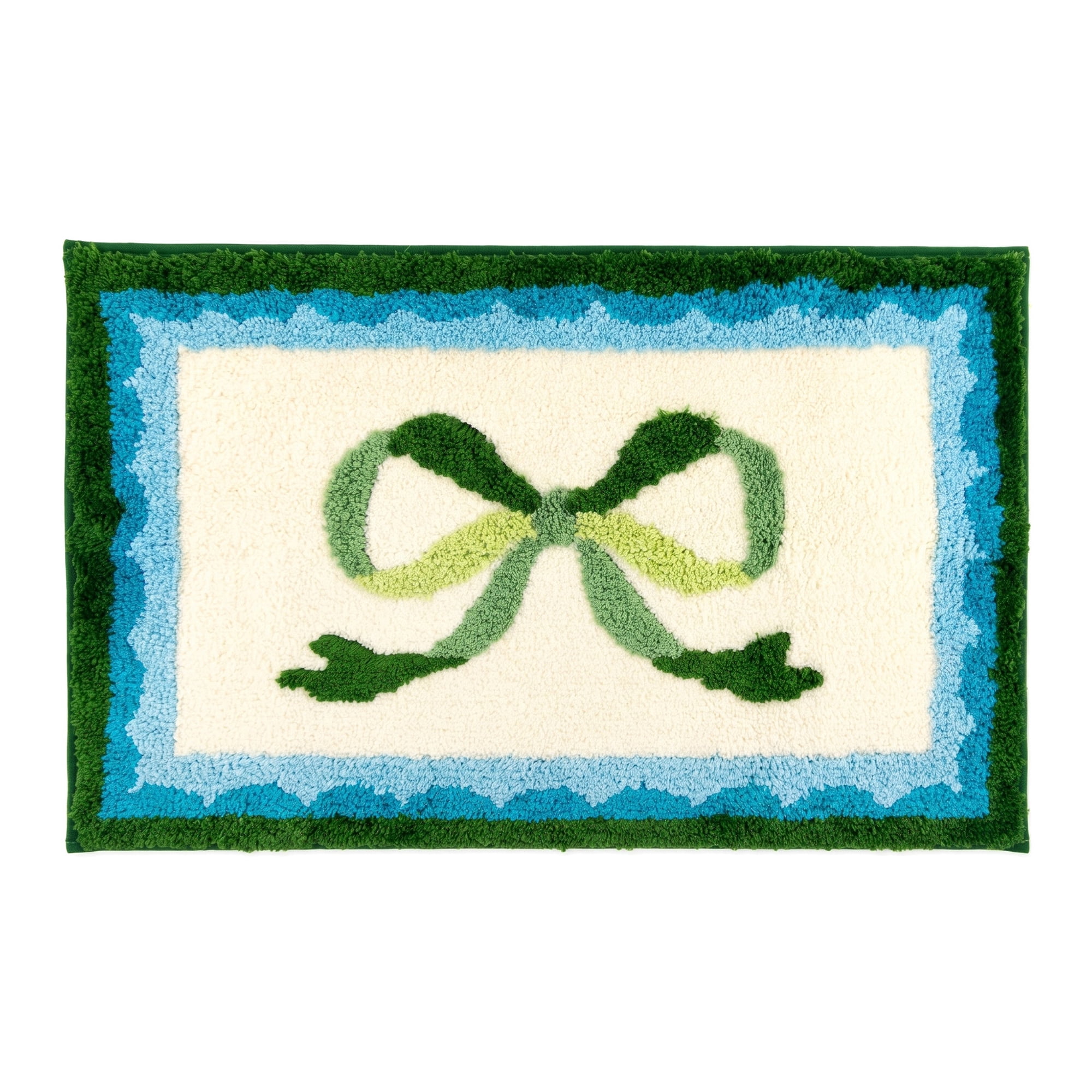 Unique Bargains Aesthetic Printed Soft Absorbent Shaggy Bath Mat Green Blue 32" x 20"