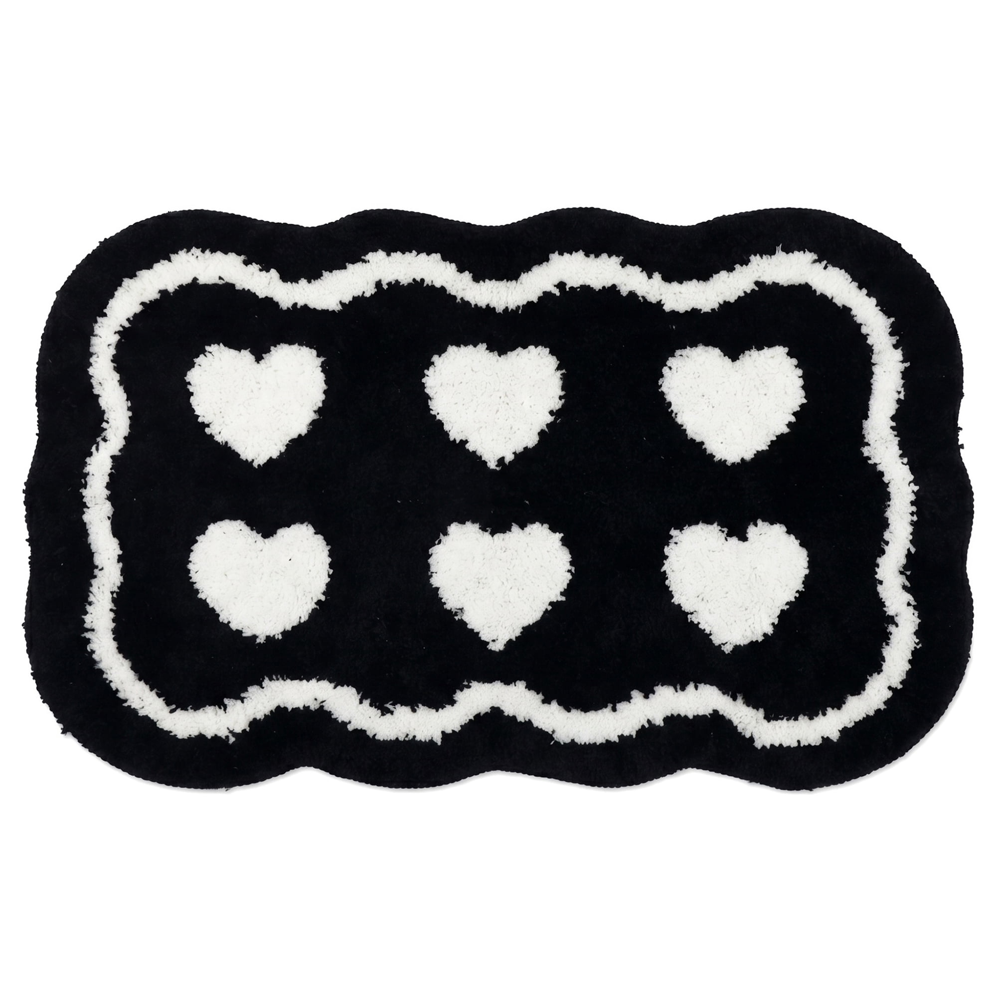 Unique Bargains Aesthetic Ultra Absorbent Shaggy Non Slip Bath Mat Black Heart 24" x 16"