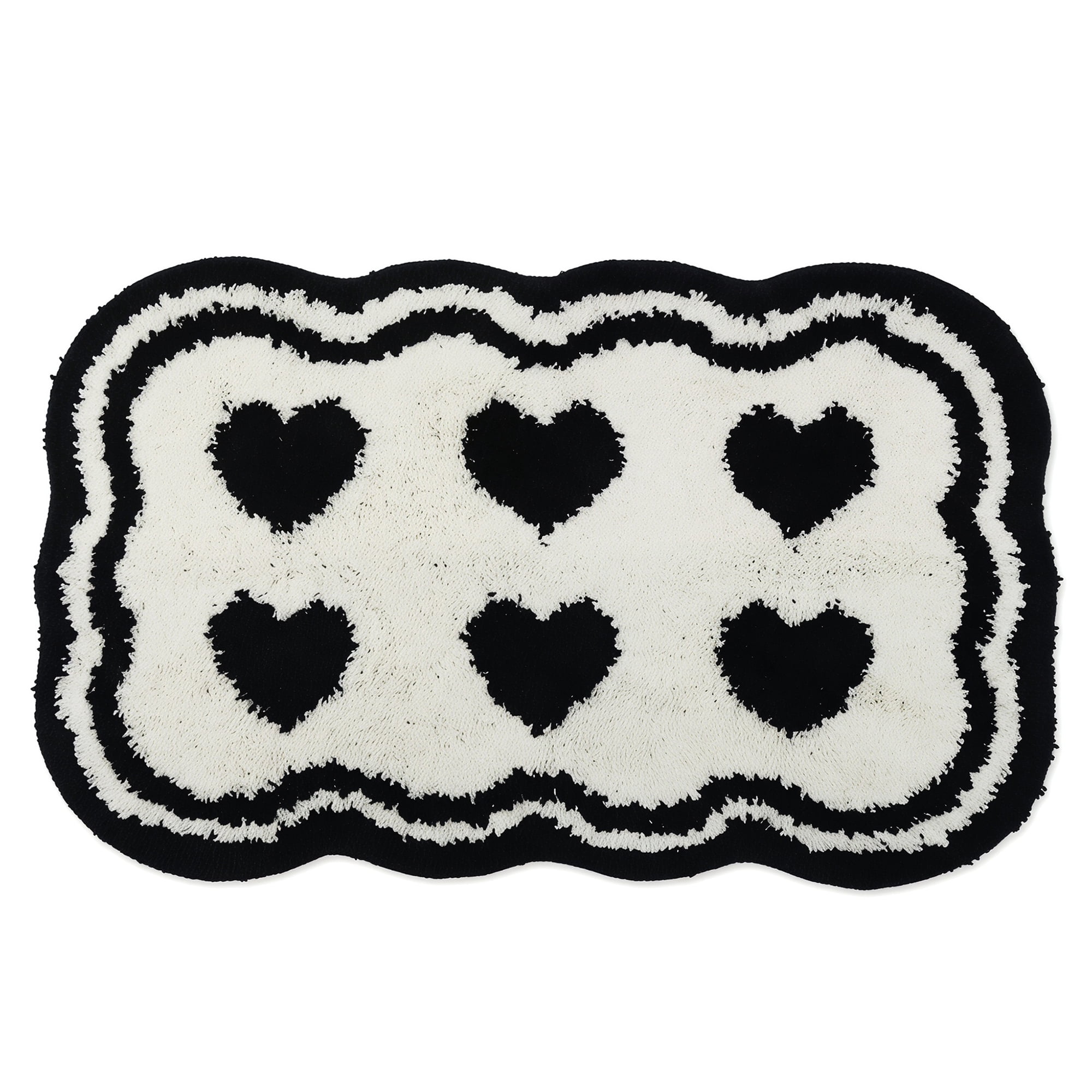Unique Bargains Aesthetic Ultra Absorbent Shaggy Non Slip Bath Mat White Heart 32" x 20"