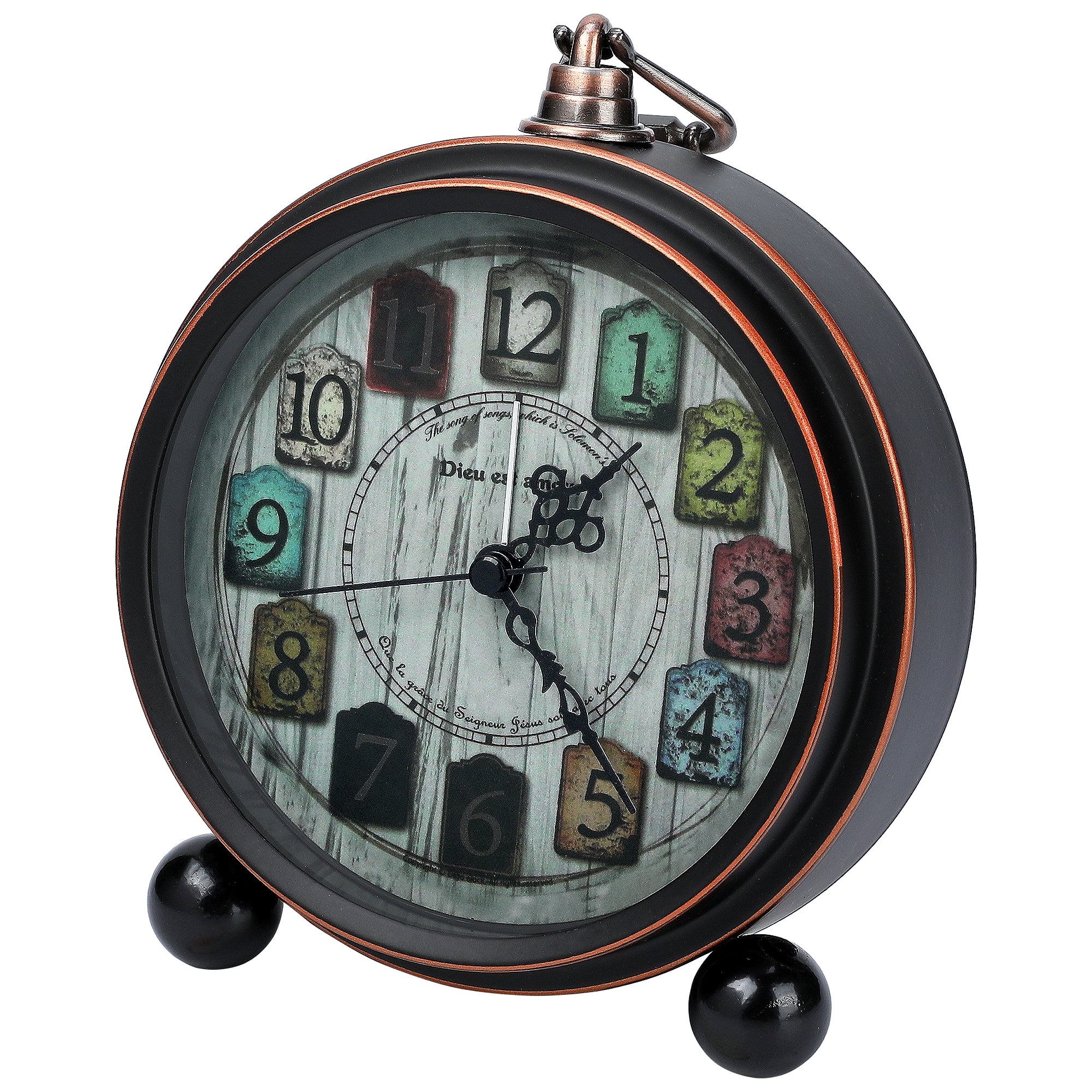 Unique Bargains Alarm Clock with Metal Casing Wood Grain Pattern 5.3"L x 1.8"W x 7.5"H