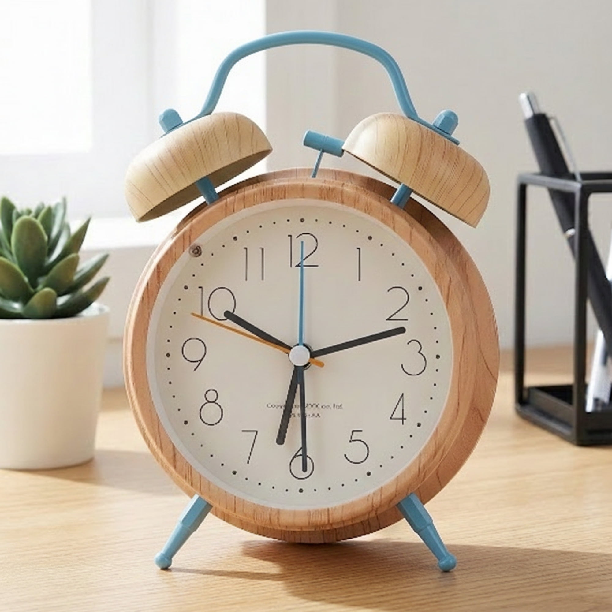Unique Bargains Alarm Clock with Wood-Grain Patterns Blue 4.6