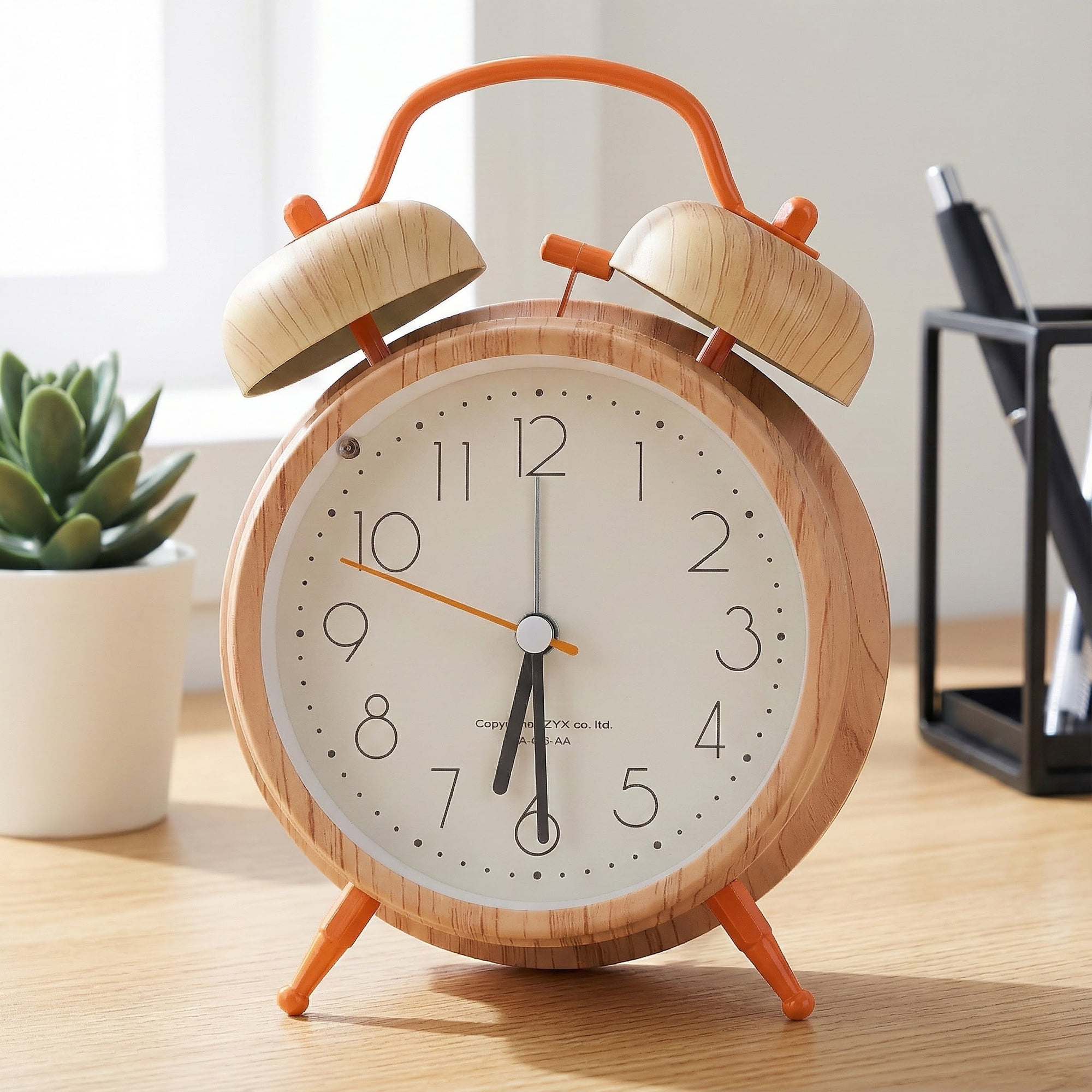 Unique Bargains Alarm Clock with Wood-Grain Patterns Orange 4.6"L x 2.2"W x 6.6"H