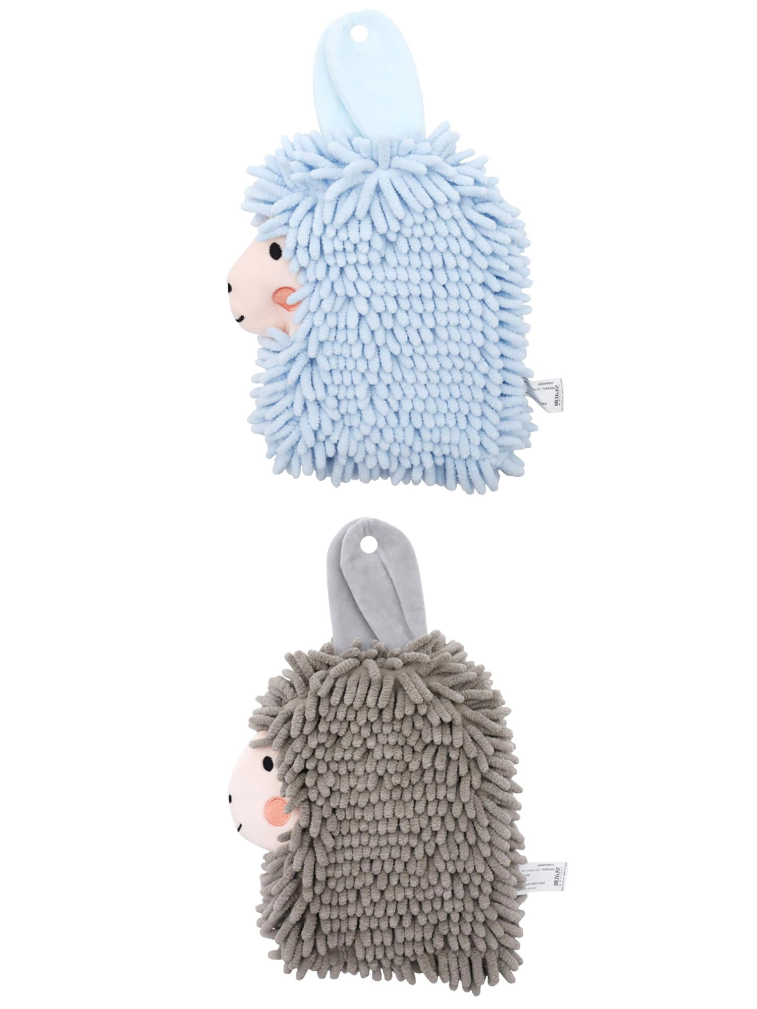 Unique Bargains Alpaca Ball 2 Pcs Chenille Hand Towels 7" x 11" Blue/Grey