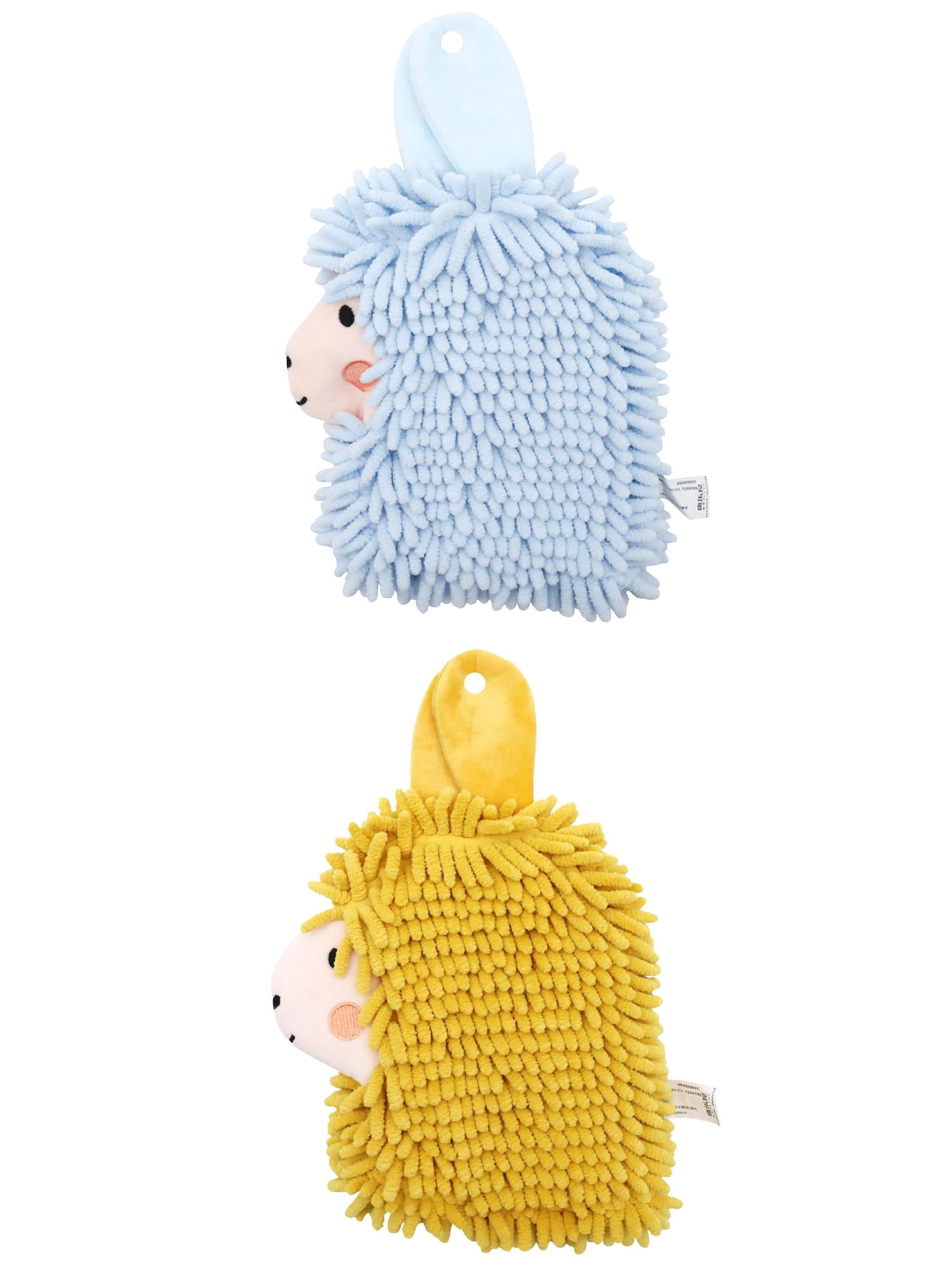Unique Bargains Alpaca Ball 2 Pcs Chenille Hand Towels 7" x 11" Blue/Yellow