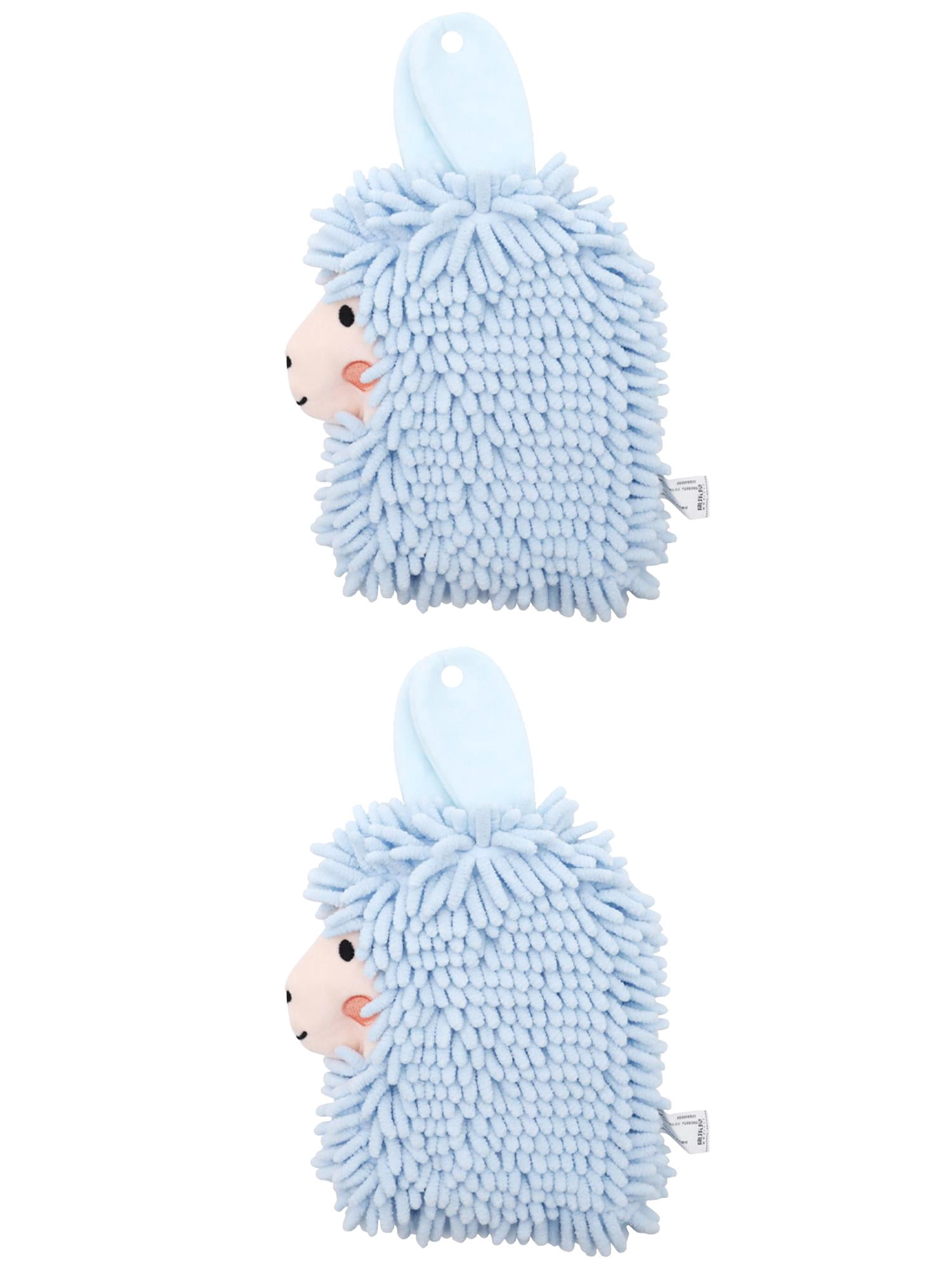 Unique Bargains Alpaca Ball 2 Pcs Chenille Hand Towels 7" x 11" Blue