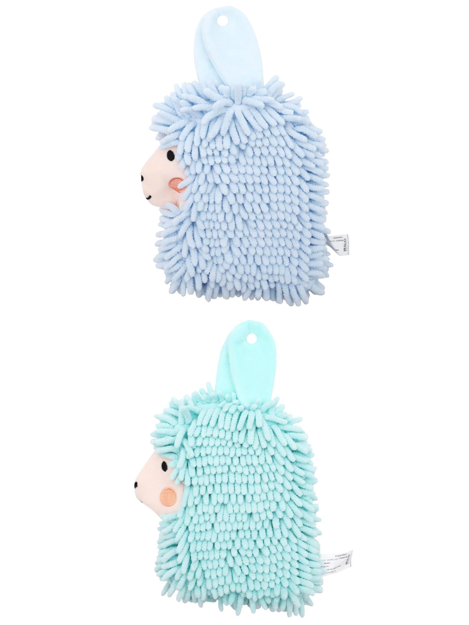 Unique Bargains Alpaca Ball 2 Pcs Chenille Hand Towels 7" x 11" Green/Blue
