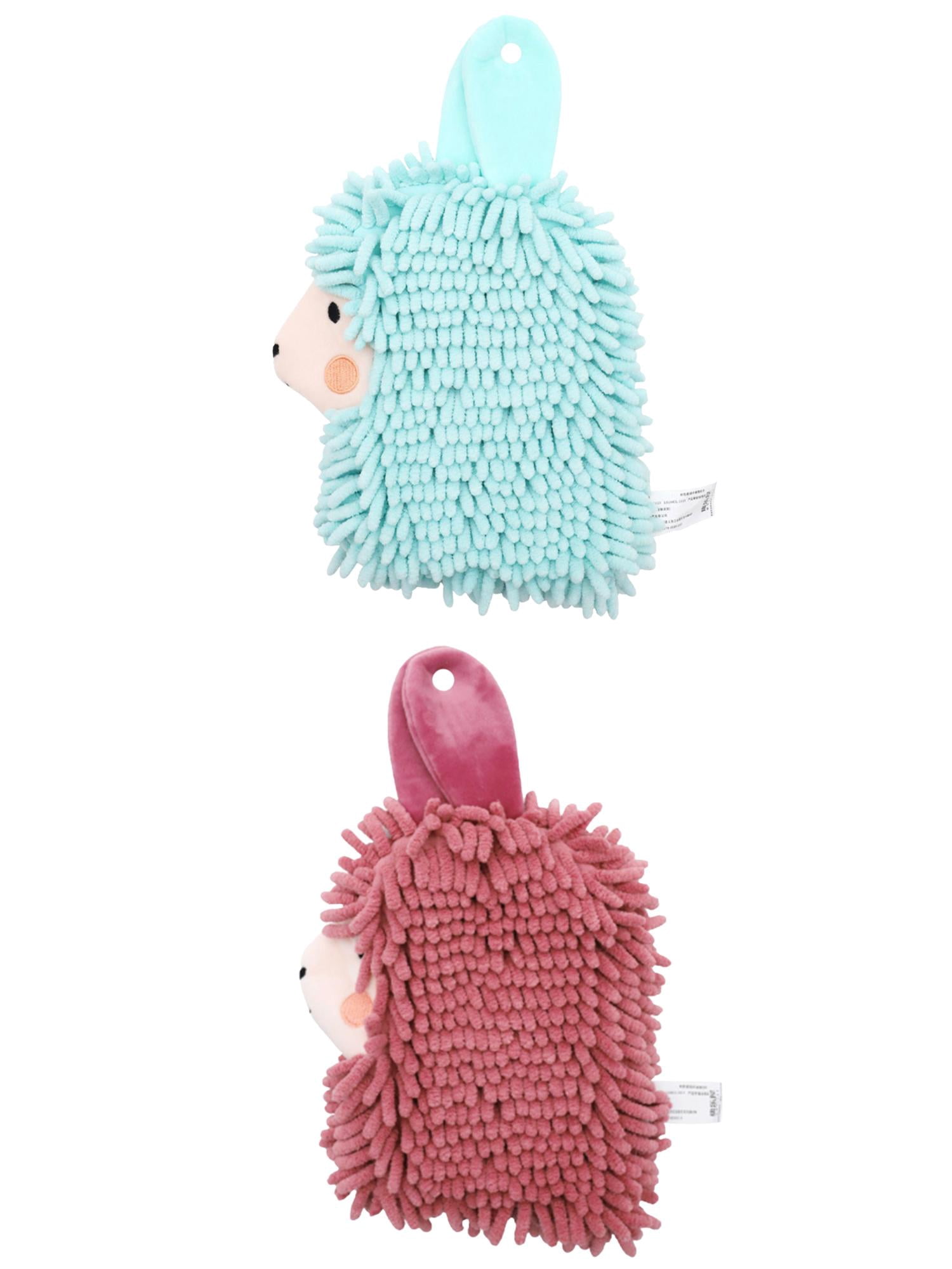 Unique Bargains Alpaca Ball 2 Pcs Chenille Hand Towels 7" x 11" Green/Indian Red
