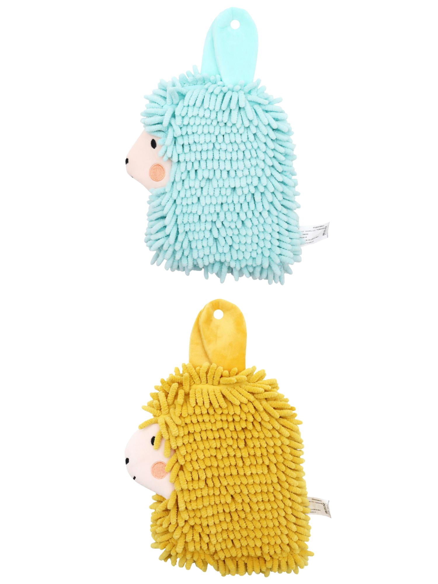 Unique Bargains Alpaca Ball 2 Pcs Chenille Hand Towels 7" x 11" Green/Yellow