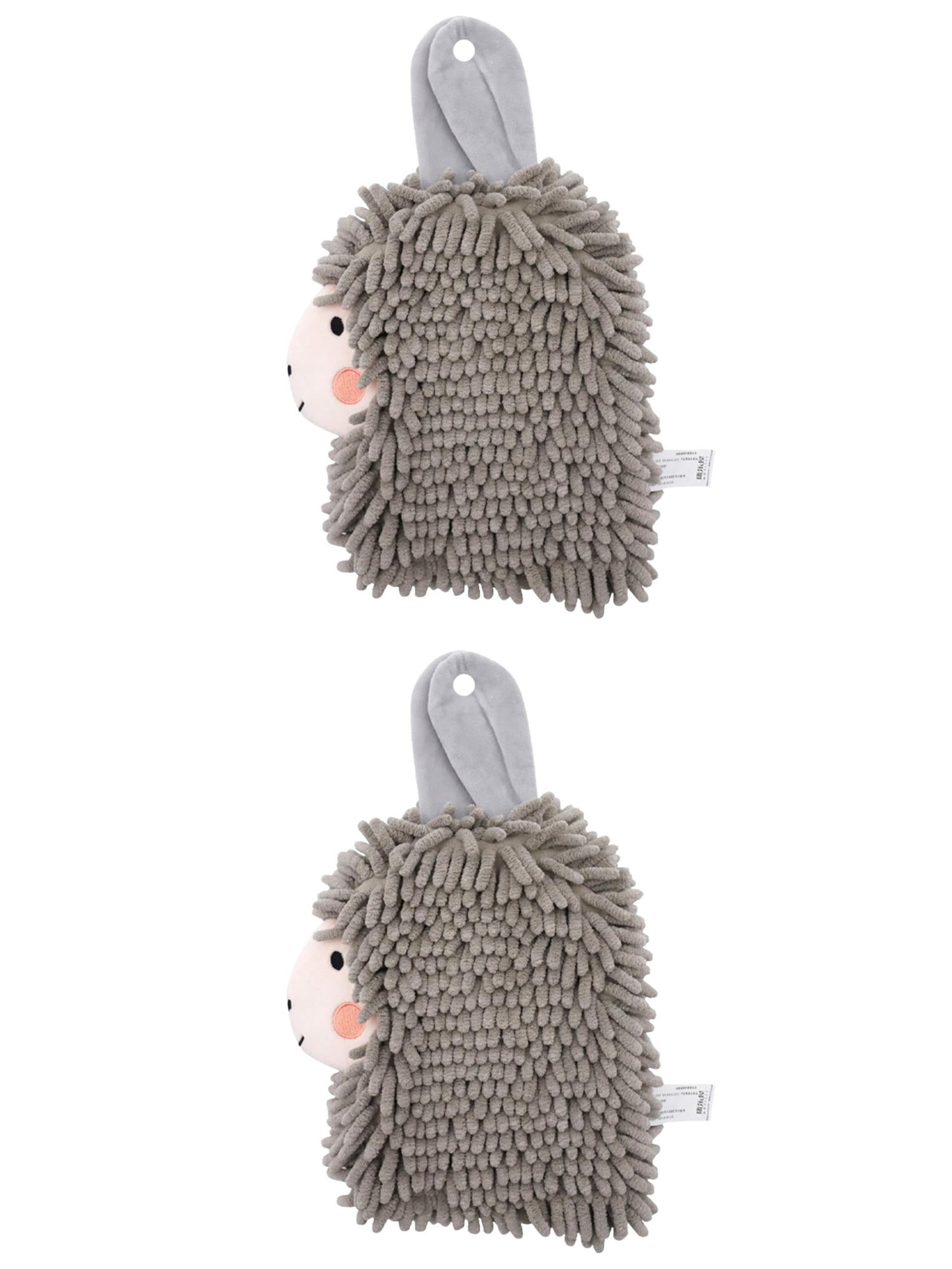 Unique Bargains Alpaca Ball 2 Pcs Chenille Hand Towels 7" x 11" Grey