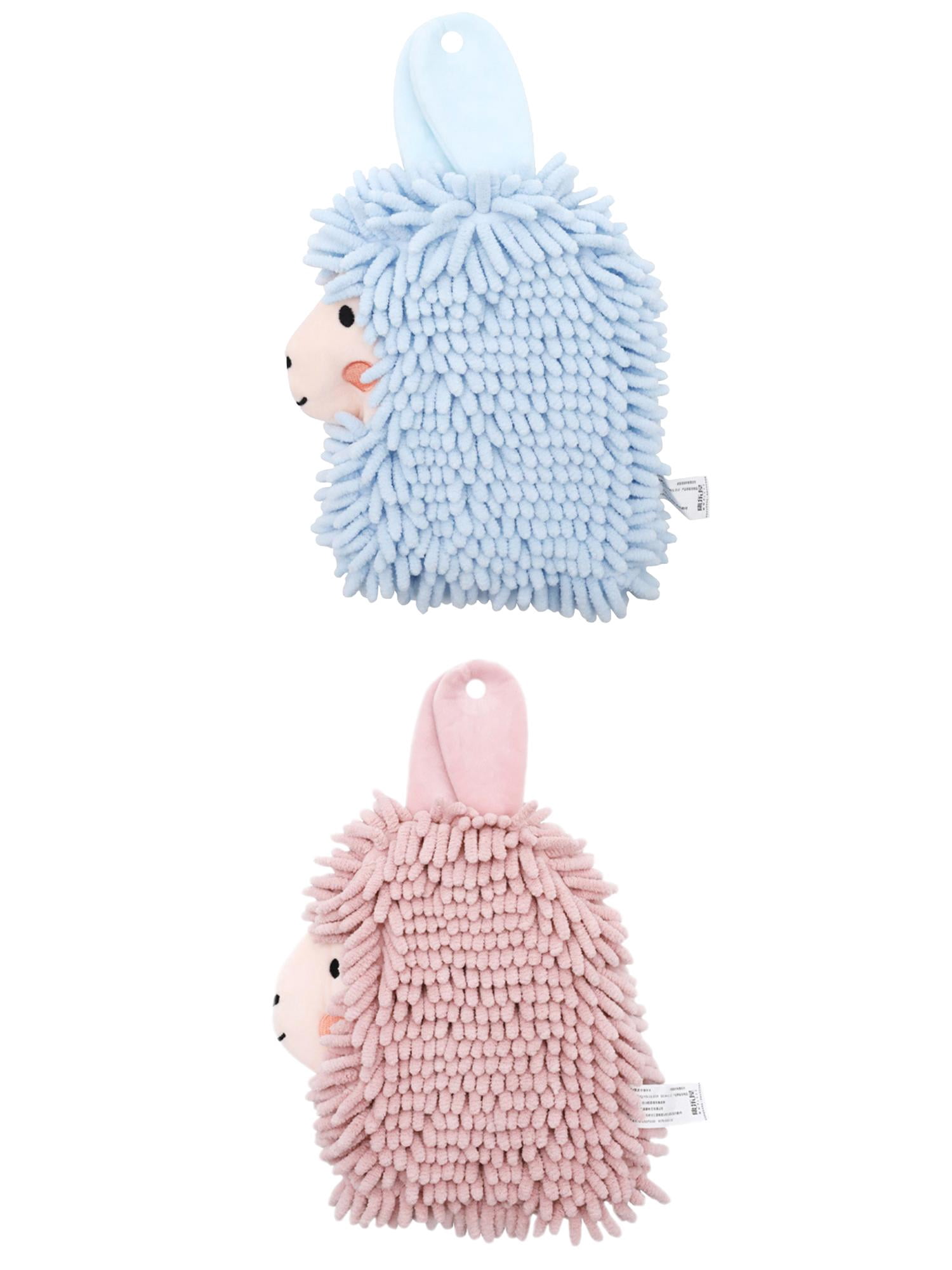 Unique Bargains Alpaca Ball 2 Pcs Chenille Hand Towels 7" x 11" Pink/Blue