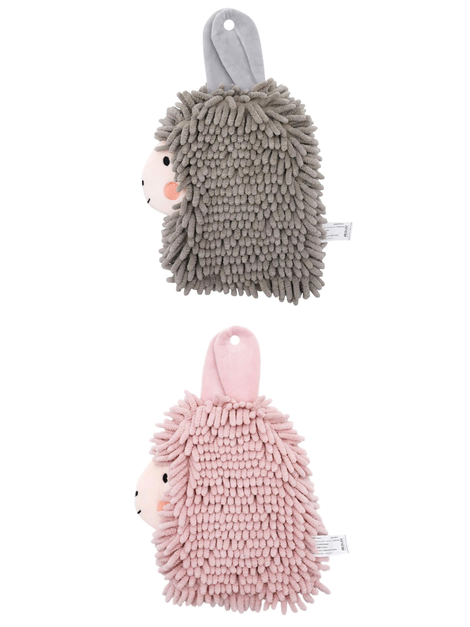 Unique Bargains Alpaca Ball 2 Pcs Chenille Hand Towels 7" x 11" Pink/Grey