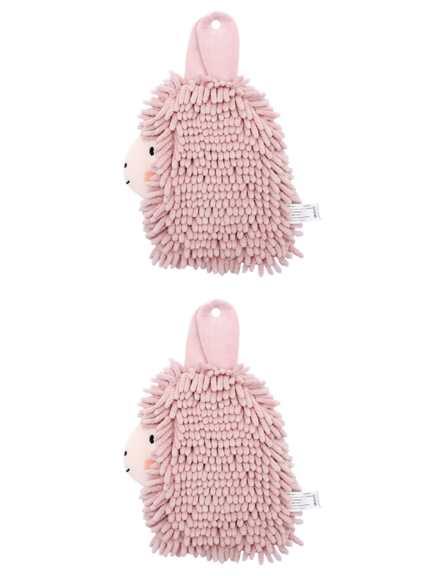 Unique Bargains Alpaca Ball 2 Pcs Chenille Hand Towels 7" x 11" Pink