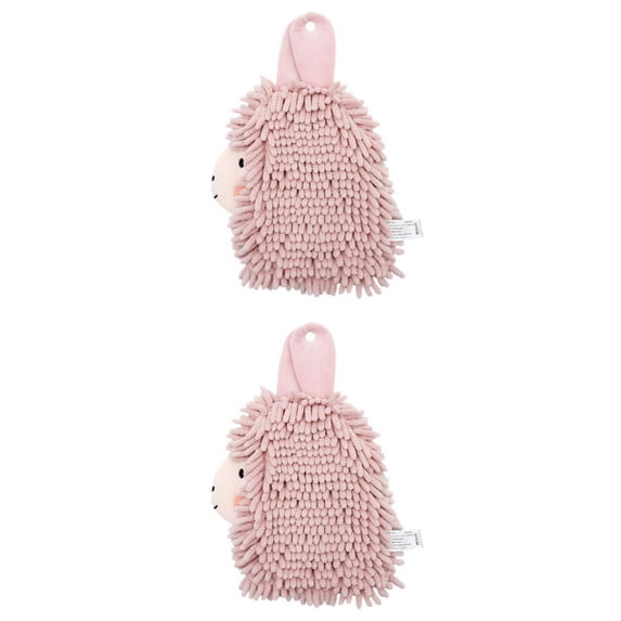 Unique Bargains Alpaca Ball 2 Pcs Chenille Hand Towels 7" x 11" Pink