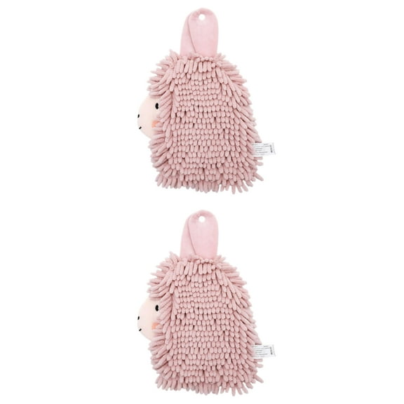 Unique Bargains Alpaca Ball 2 Pcs Chenille Hand Towels 7" x 11" Pink
