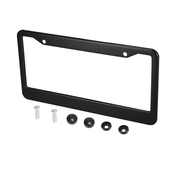 Unique Bargains Aluminum Alloy License Plate Frame Cover 2 Hole for Car Front Rear License Plate Holder Black
