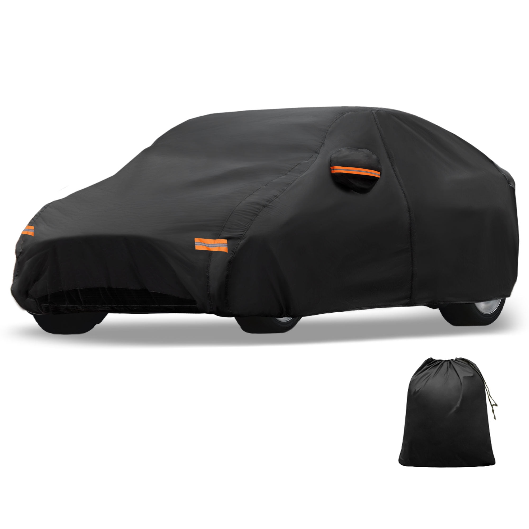 Unique Bargains Aluminum Film Outdoor Full Car Cover with Driver Door Zipper Black for Kia K5 196.85"x72.83"x51.18"