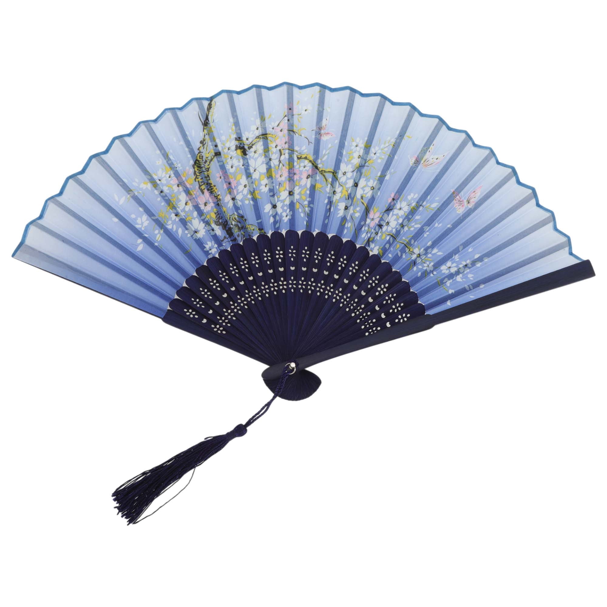 Unique Bargains Ancient Style Folding Fan 1Pc Blue [Subtle Fragrance of Blossoms Theme]