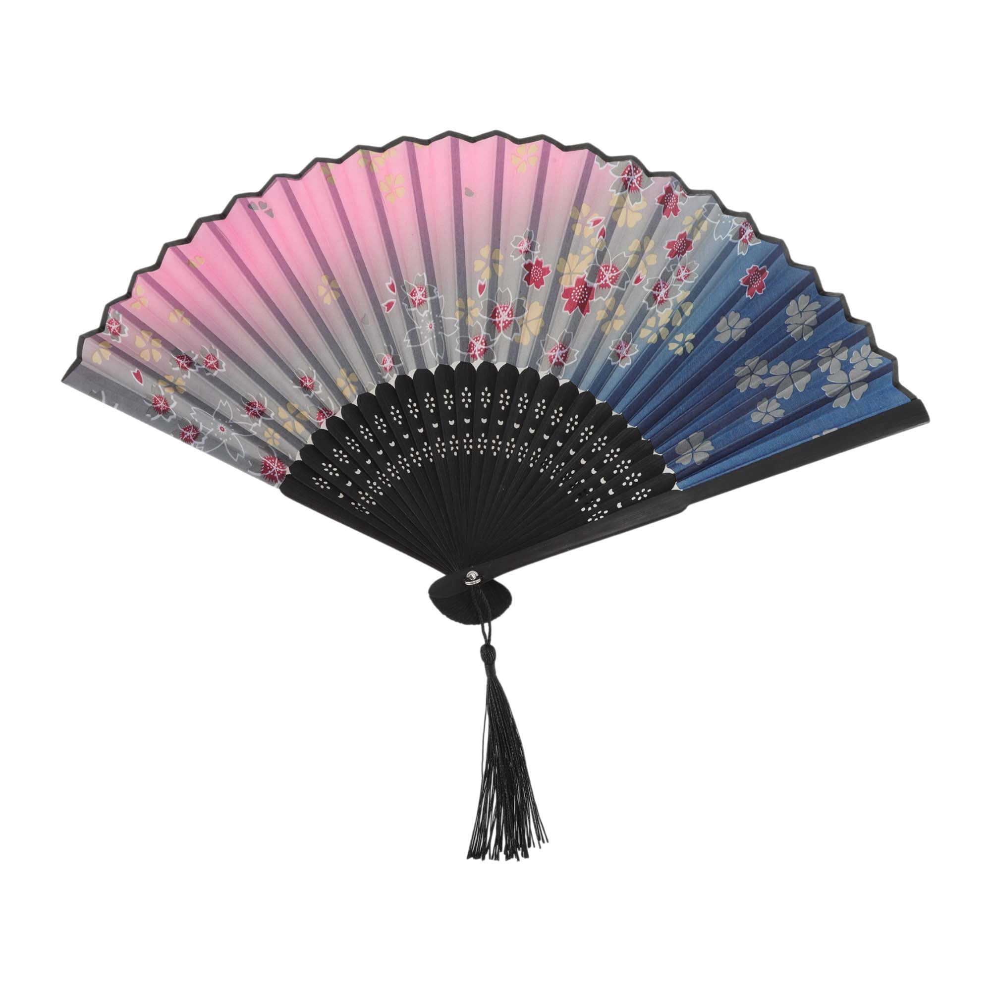 Unique Bargains Ancient Style Folding Fan 1Pc Dark Blue Pink [Lucky Four-Leaf ]
