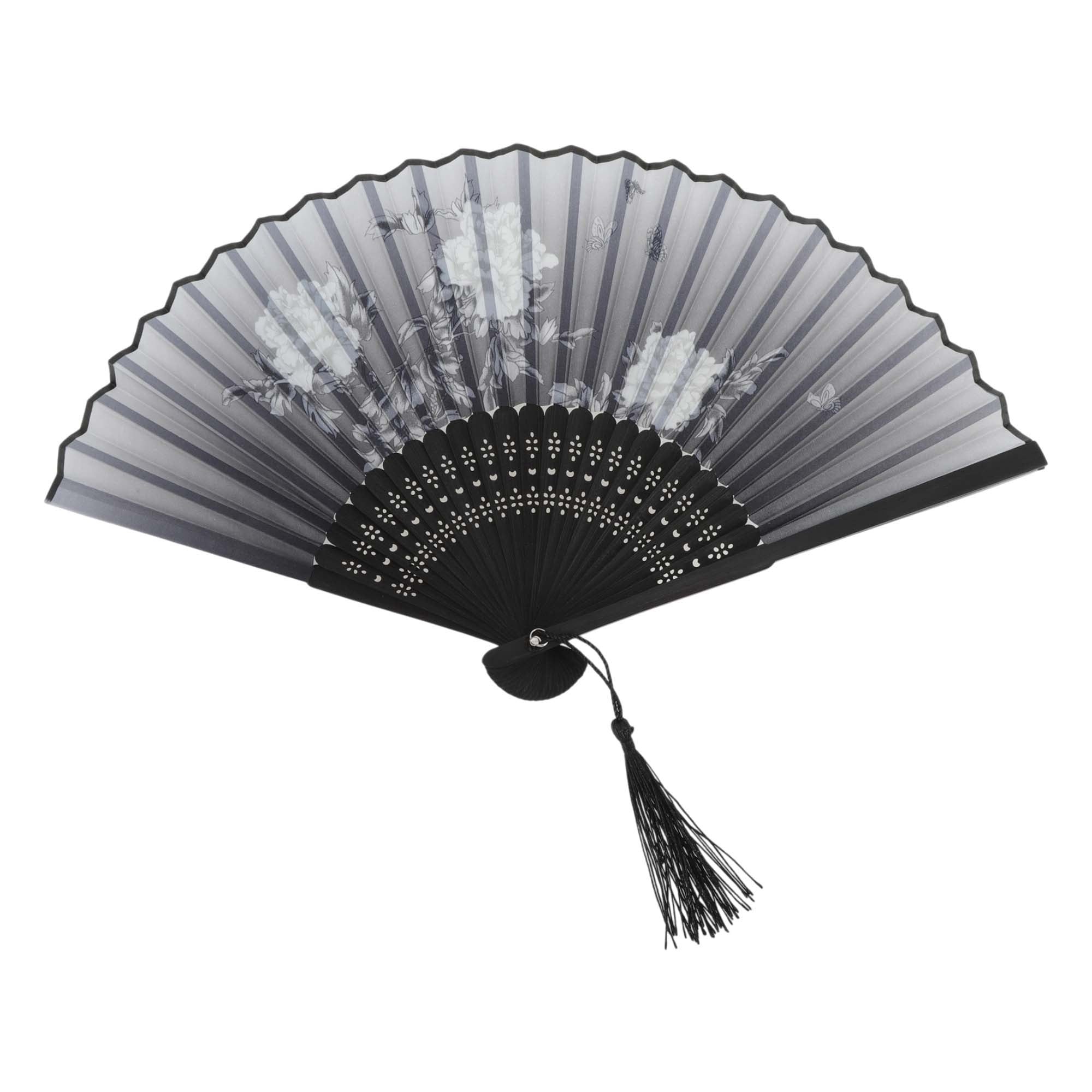 Unique Bargains Ancient Style Folding Fan 1Pc Gray [Blooming Peonies Prosperity Design]