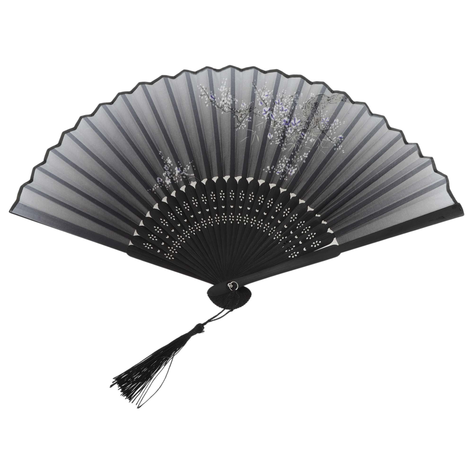 Unique Bargains Ancient Style Folding Fan 1Pc Gray [Delicate Shadows Fragrant Blossoms]