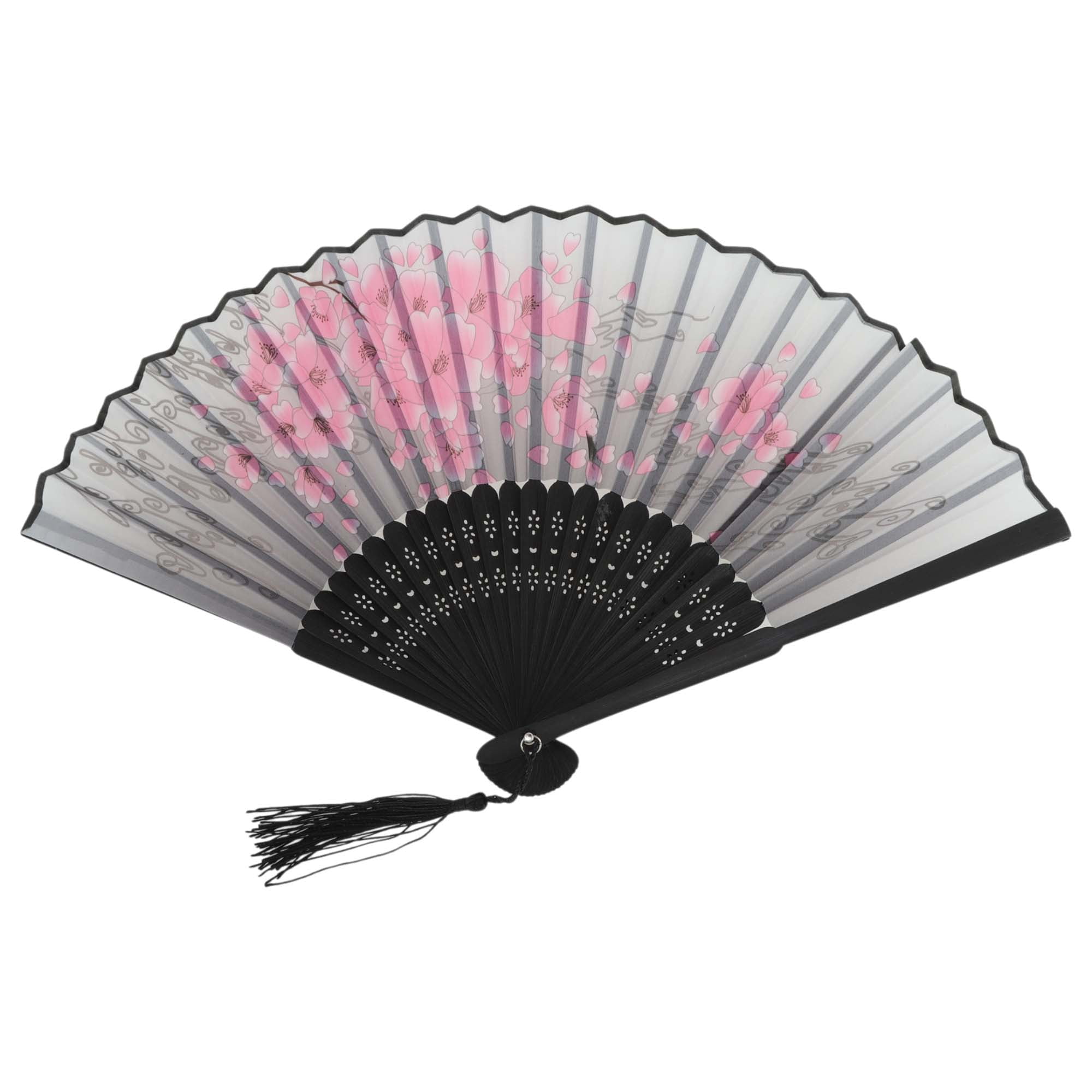 Unique Bargains Ancient Style Folding Fan 1Pc Gray White [Floral Landscape Screen Print]