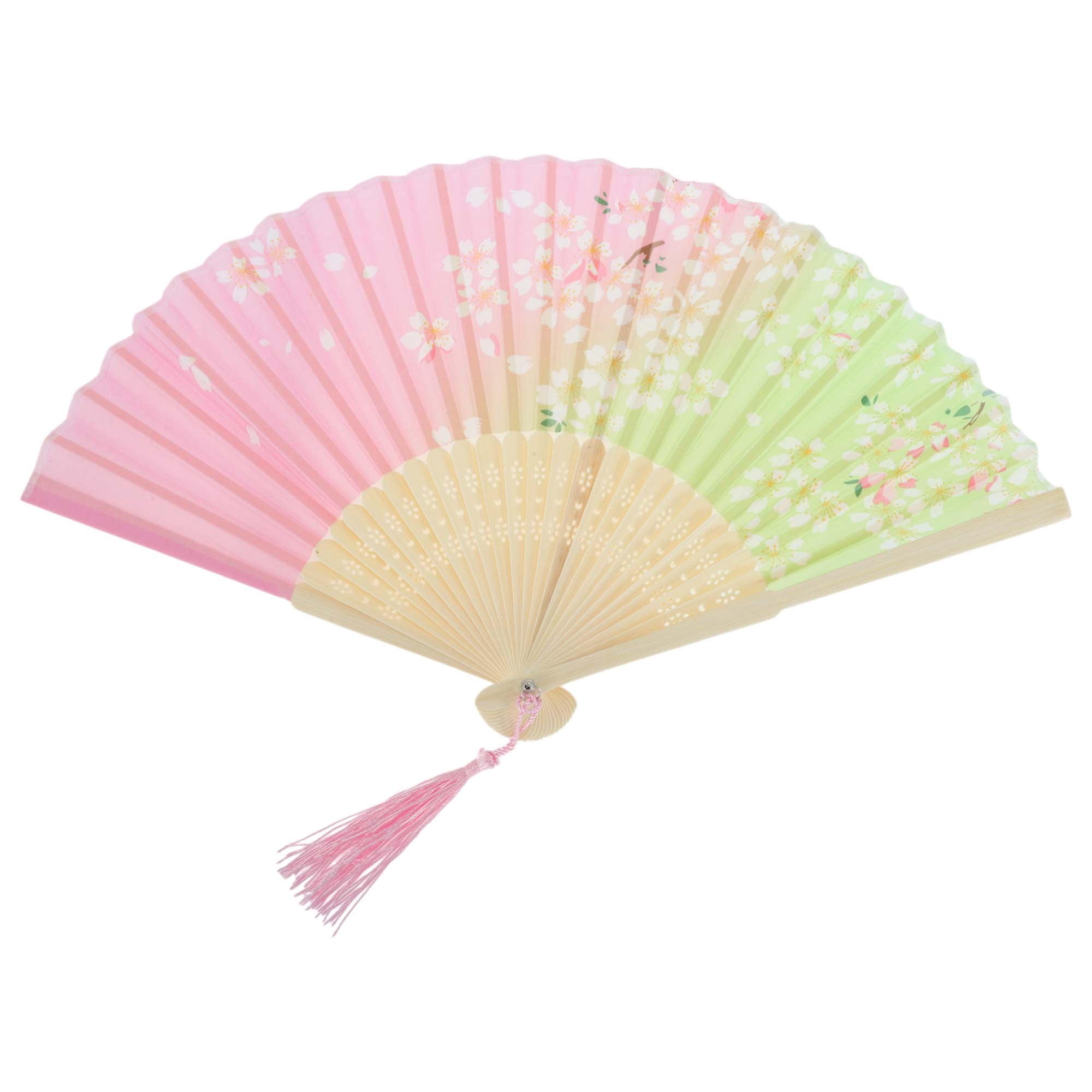 Unique Bargains Ancient Style Folding Fan 1Pc Pink Green [Floral Style]