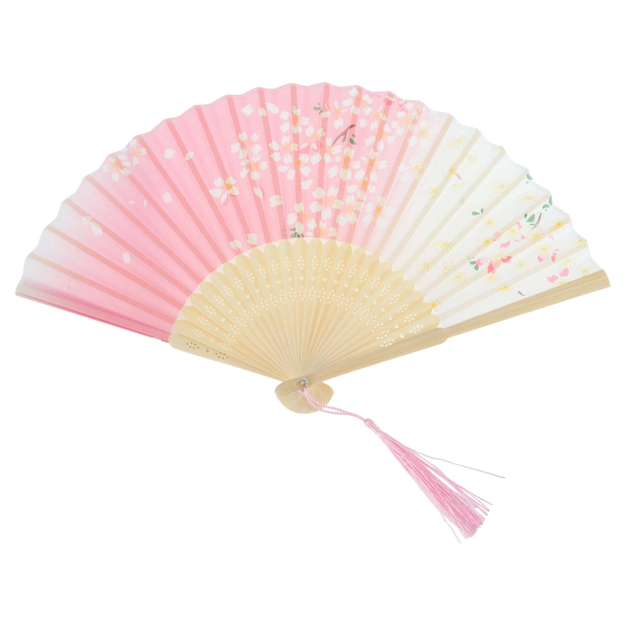 Unique Bargains Ancient Style Folding Fan 1Pc Pink White [Floral Butterfly]