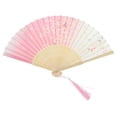 thumbnail image 1 of Unique Bargains Ancient Style Folding Fan 1Pc Pink White [Floral Butterfly], 1 of 5