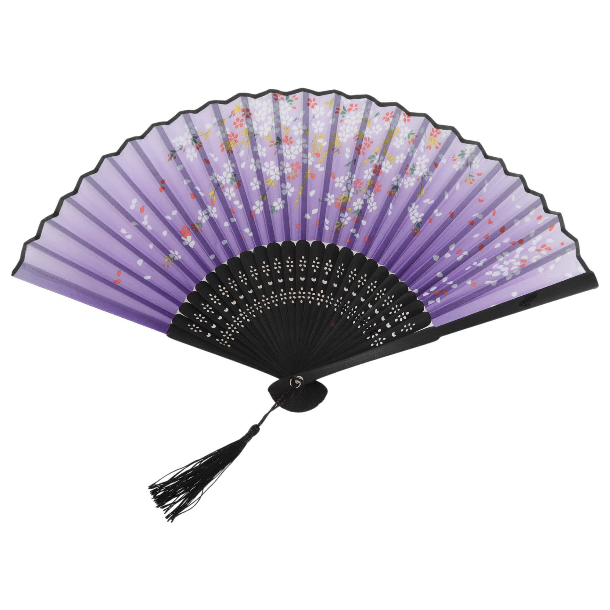 Unique Bargains Ancient Style Folding Fan 1Pc Purple [Dreamy Sea of Flowers Pattern]