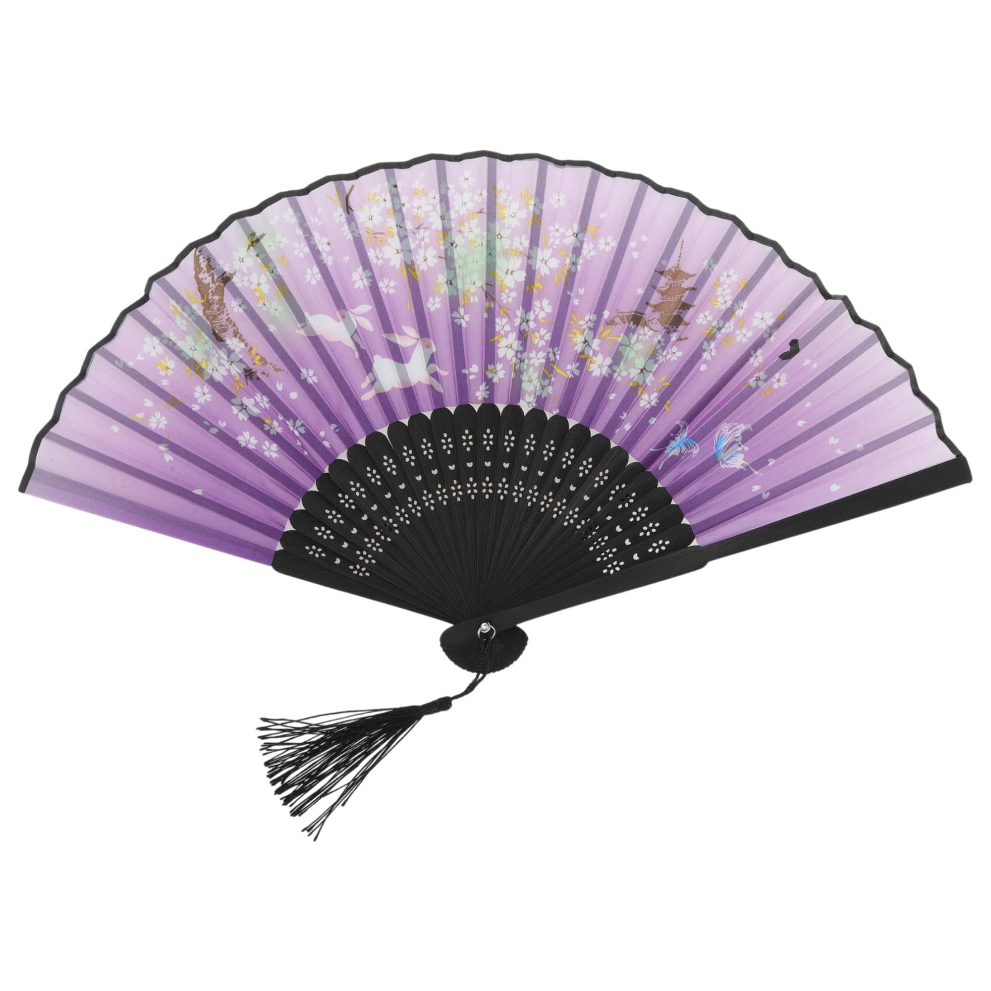 Unique Bargains Ancient Style Folding Fan 1Pc Purple [Flower in Mirror Moon in Water]